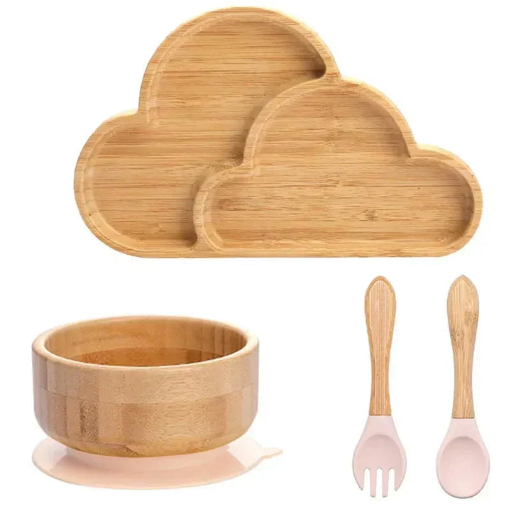Non-slip bamboo suction plate for toddlers, ideal for high chair use, prevents accidents.