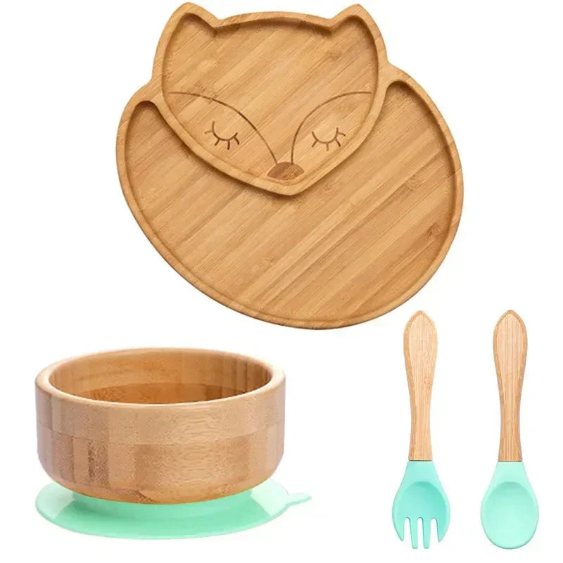 EcoFeast bamboo suction plate, bowl & cutlery for toddlers, safe & mess-free eating.