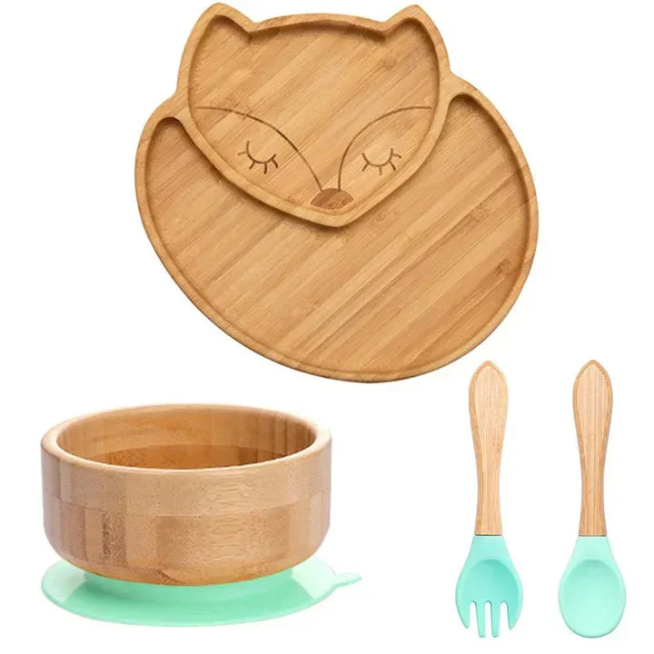 EcoFeast bamboo suction plate, bowl & cutlery for toddlers, safe & mess-free eating.