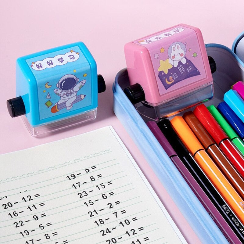 Kids' math learning aid: SumStamp educational arithmetic stamp set for elementary math practice.