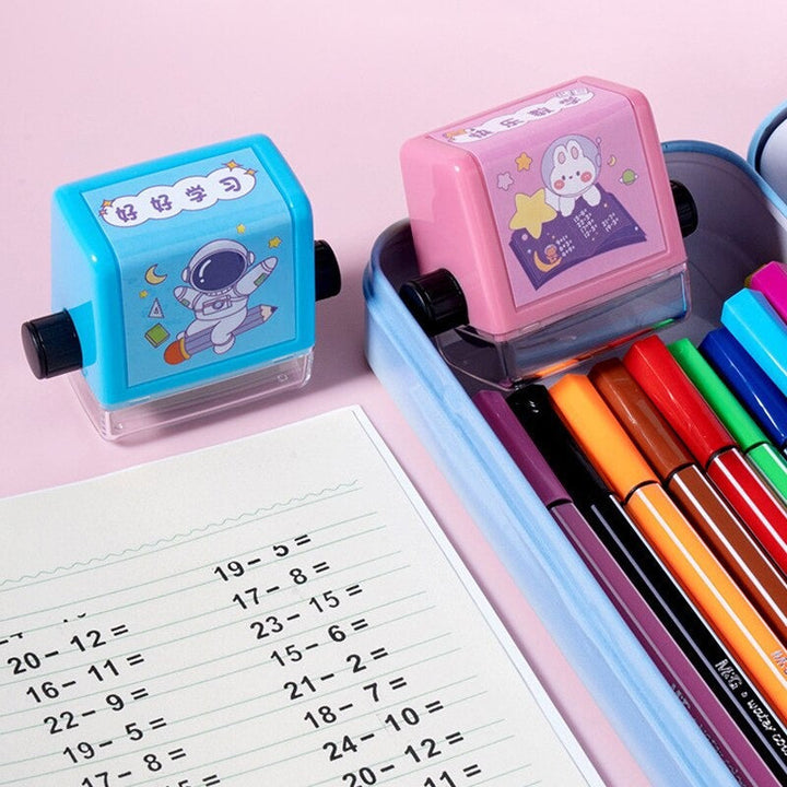 Kids' math learning aid: SumStamp educational arithmetic stamp set for elementary math practice.
