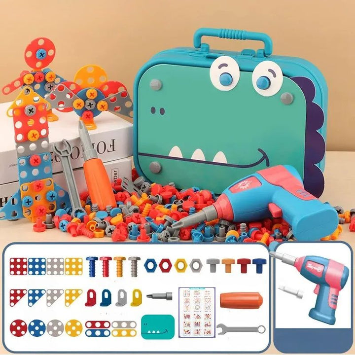 Kids' educational electric drill and building block tool set for creative construction & fine motor skill development.
