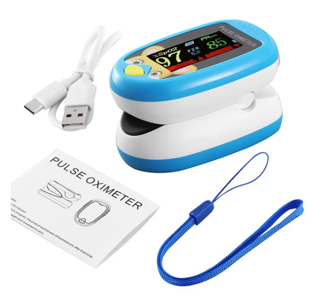 Children's finger pulse oximeter for SpO2 & heart rate monitoring. Portable & easy to use.