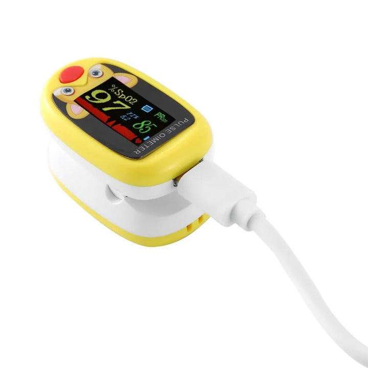 Compact children's finger pulse oximeter. Vital for quick SpO2 and heart rate checks, very portable.