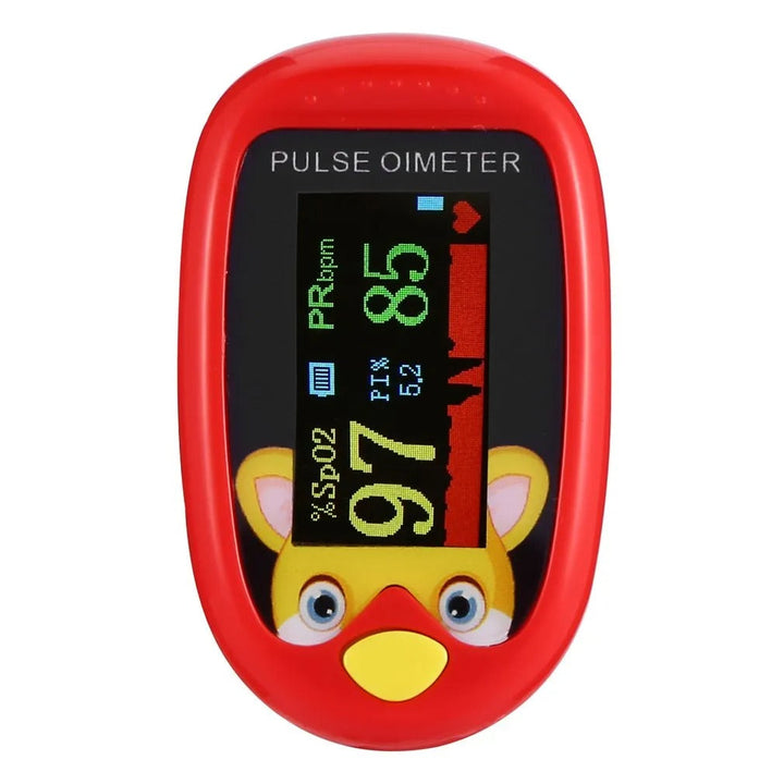 Kids' health monitor: finger pulse oximeter provides accurate SpO2 & heart rate readings for children.