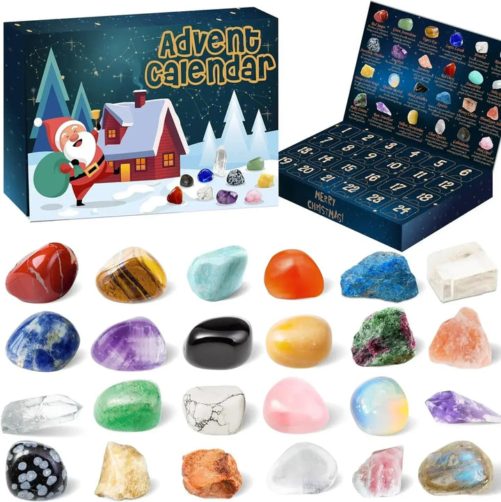 Children's Gemstone Advent Calendar with 24 daily surprises, perfect for kids geology & crystal learning.