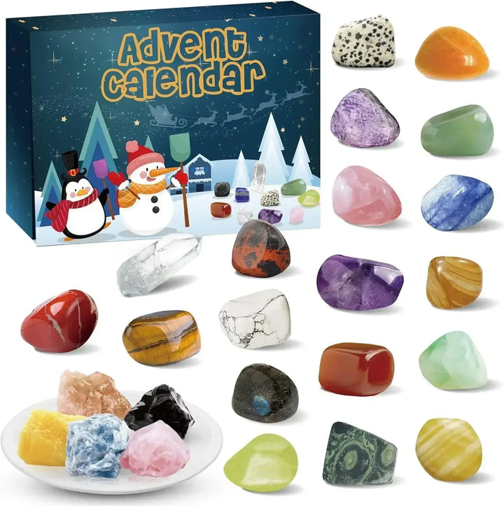 Educational gemstone advent calendar, a kids geology kit for young mineral collectors and crystal enthusiasts.