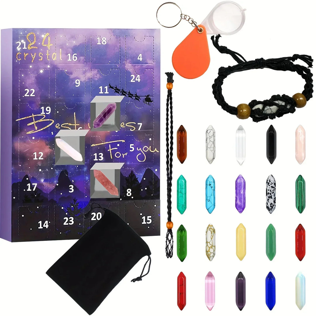 Gemstone advent calendar for kids, featuring a unique mineral collection & crystal surprises daily.