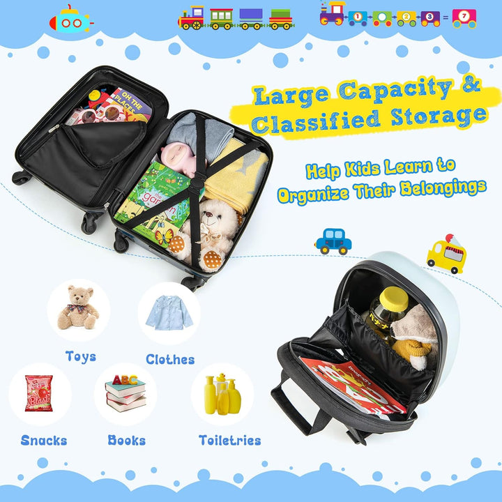 Complete kids' travel solution: helicopter suitcase with backpack, perfect for trips