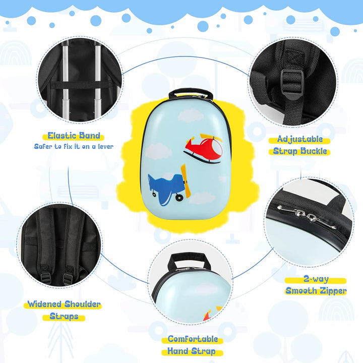 Fun helicopter design hard-shell rolling luggage and backpack for kids' adventures