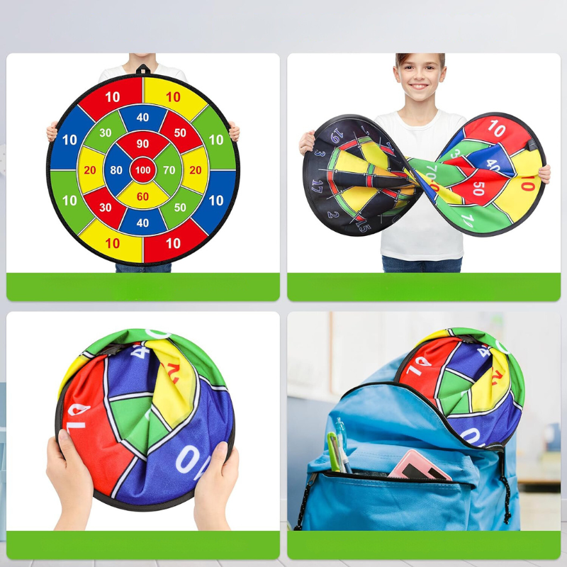 Family-friendly large dartboard toy for children, promoting skill building & active fun with sticky balls.