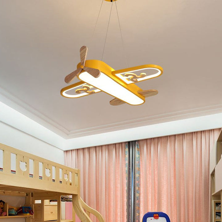 Modern SkyFlyer airplane pendant lamp, LED lighting for children's room, nursery ceiling decor.