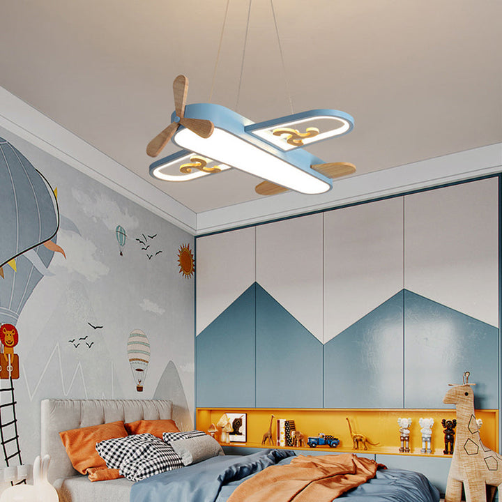 Bright LED airplane chandelier, SkyFlyer children's pendant light for imaginative bedroom decor.