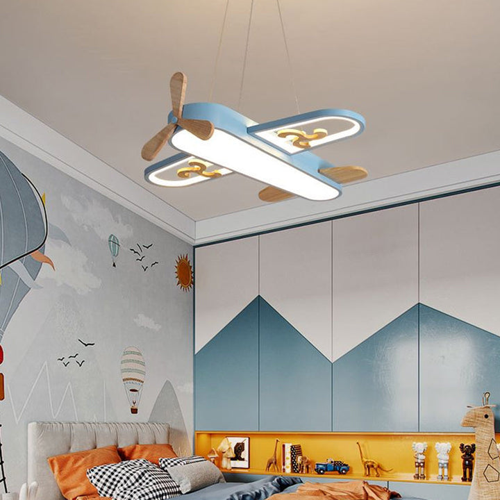 Playful LED airplane ceiling lamp, ideal kids' lighting for a child's room or nursery pendant.