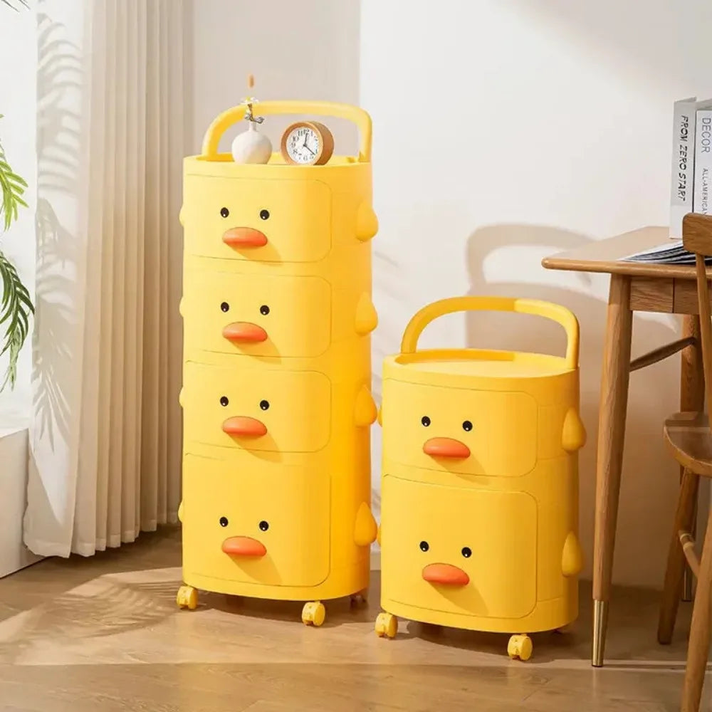 Children’s Little Duck Toy Storage Trolley Rack, a playroom organizer on wheels for kids' rooms