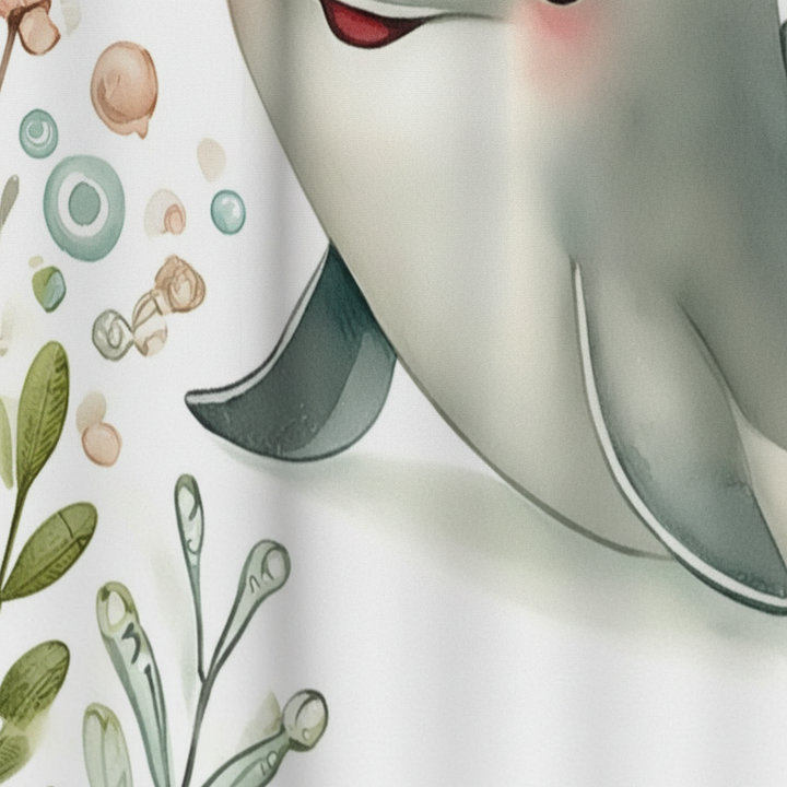 SeaSnuggle children's shower curtain, opaque, featuring cute marine animal designs