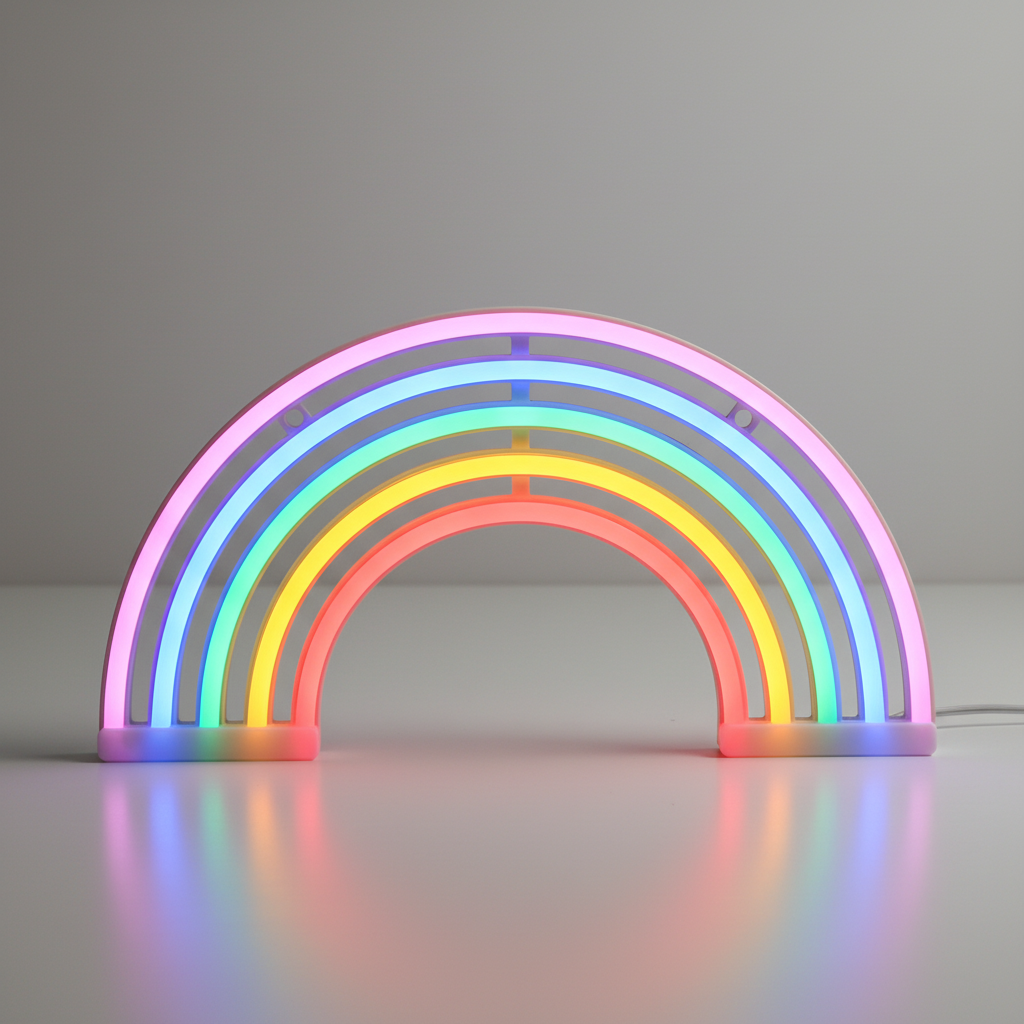 LumiRainbow LED night light for kids room, a battery operated rainbow lamp creating a warm, cozy ambiance.