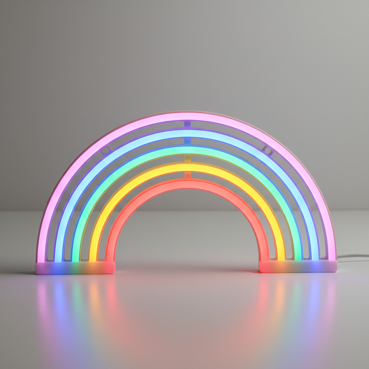 LumiRainbow LED night light for kids room, a battery operated rainbow lamp creating a warm, cozy ambiance.