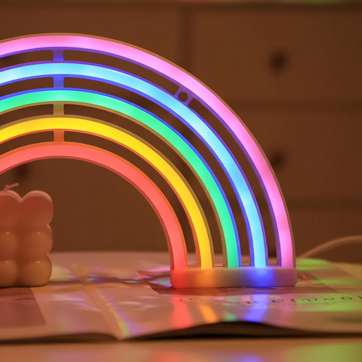 Decorative Rainbow LED lamp, ideal as a table lamp or ambiance light, bringing vibrant colors to any space.