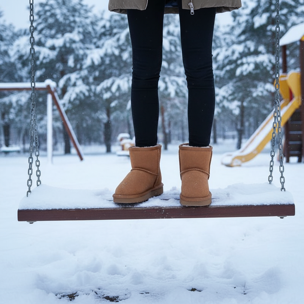 Children's suede winter boots, warm with sheep wool lining & anti-slip sole for outdoor play