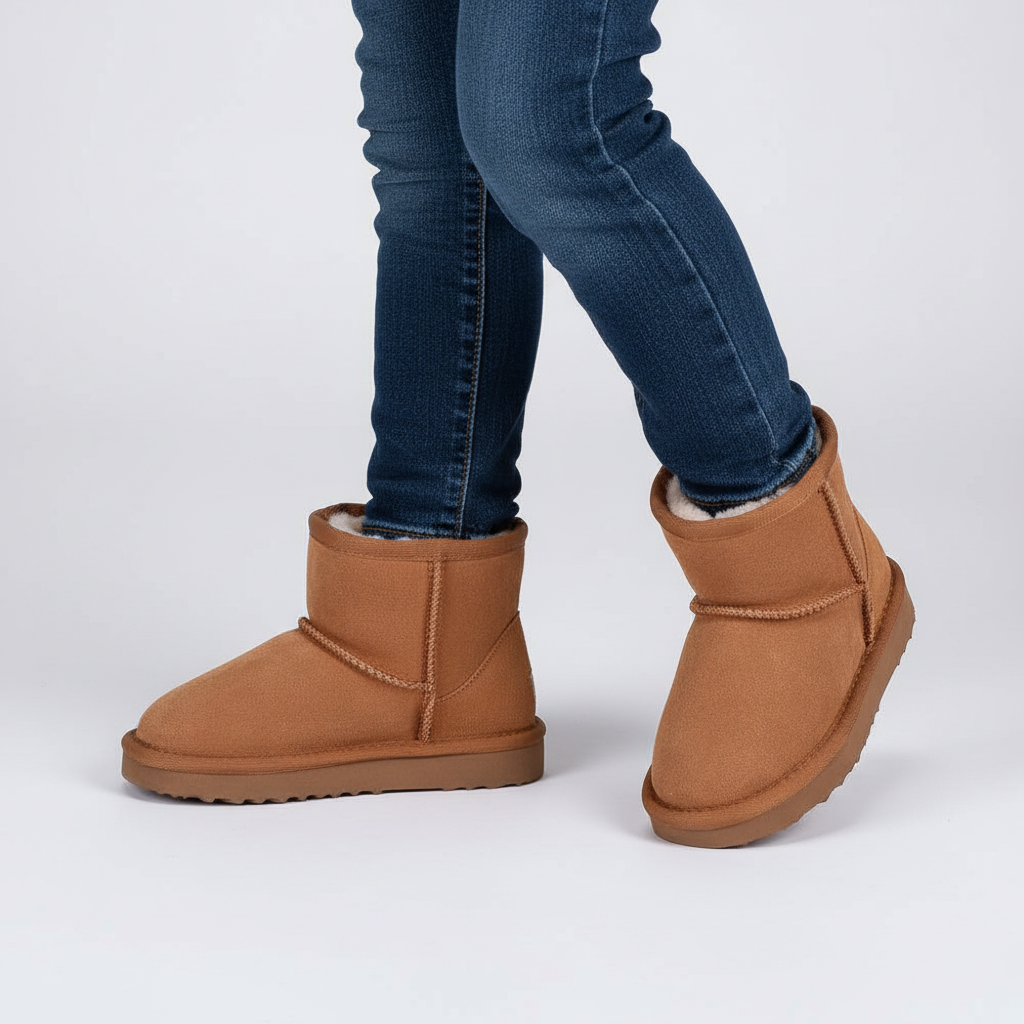 Anti-slip children's winter boots with sheep wool lining, durable suede for active kids' footwear