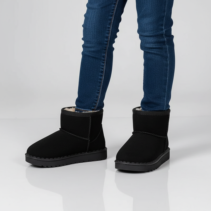 Warm children's winter boots, made from suede with wool lining and anti-slip sole for chilly days