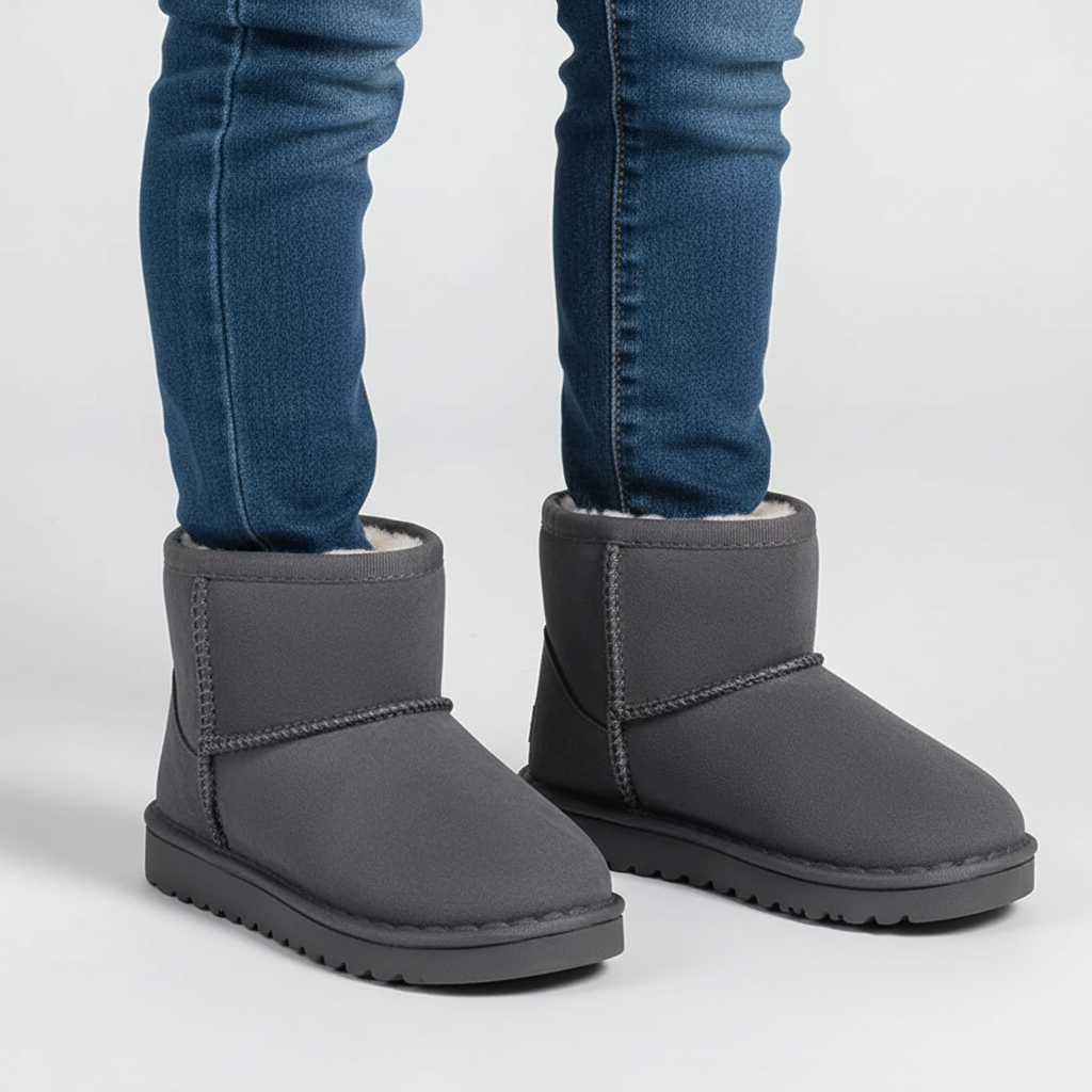 Kids' outdoor play winter boots, warm sheep wool & anti-slip sole, stylish suede for cold weather