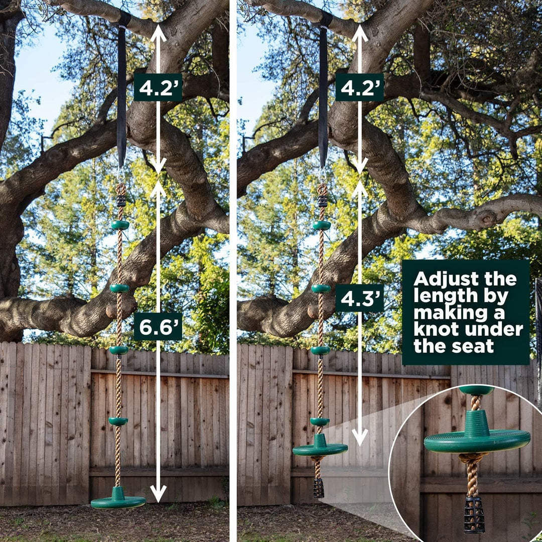 Child-friendly tree swing set with durable climbing rope & platforms for active outdoor fun & adventure.