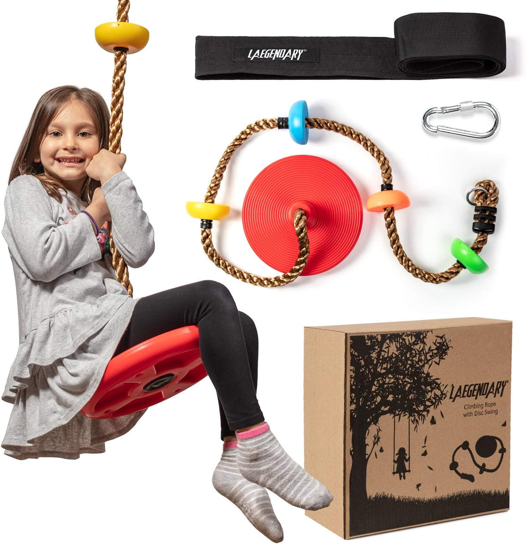 Tree swing set featuring a disc swing, multi-platform climbing rope for children's outdoor backyard play.