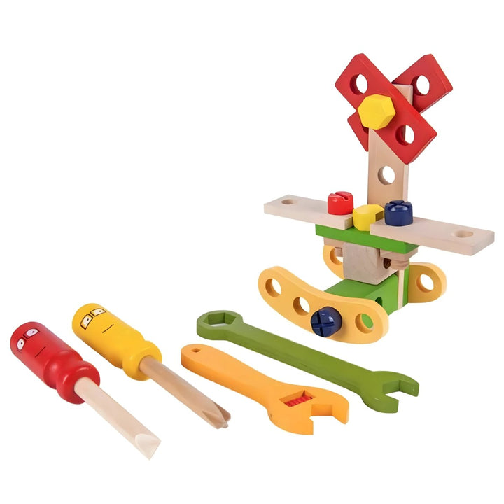 Safe wooden Montessori early learning tool kit. Enhances cognitive skills, hand-eye coordination & creativity for kids.