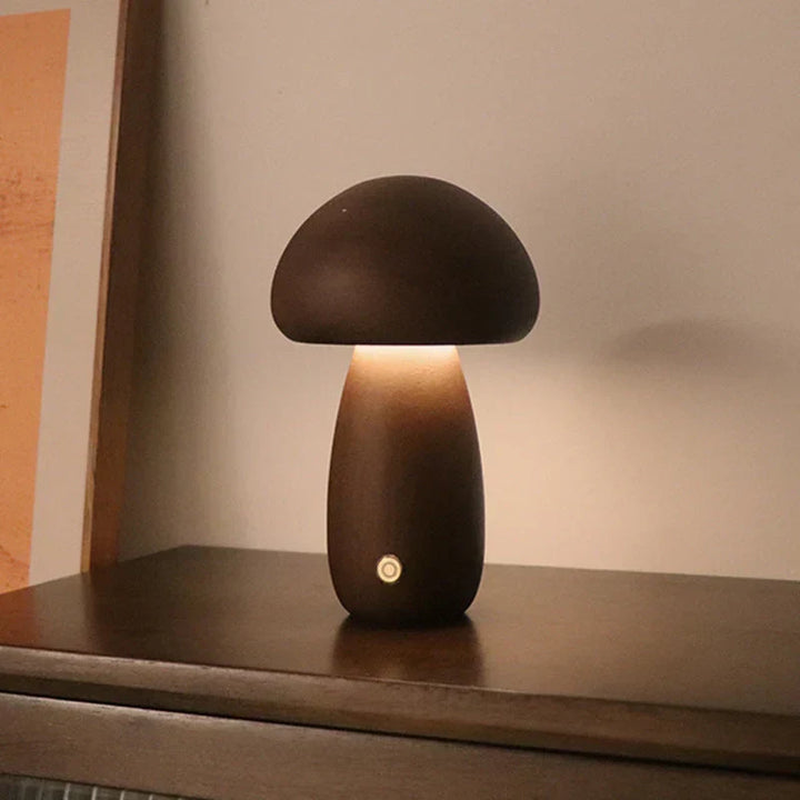 Eco-friendly wooden mushroom LED night light, a delightful gift for young children.