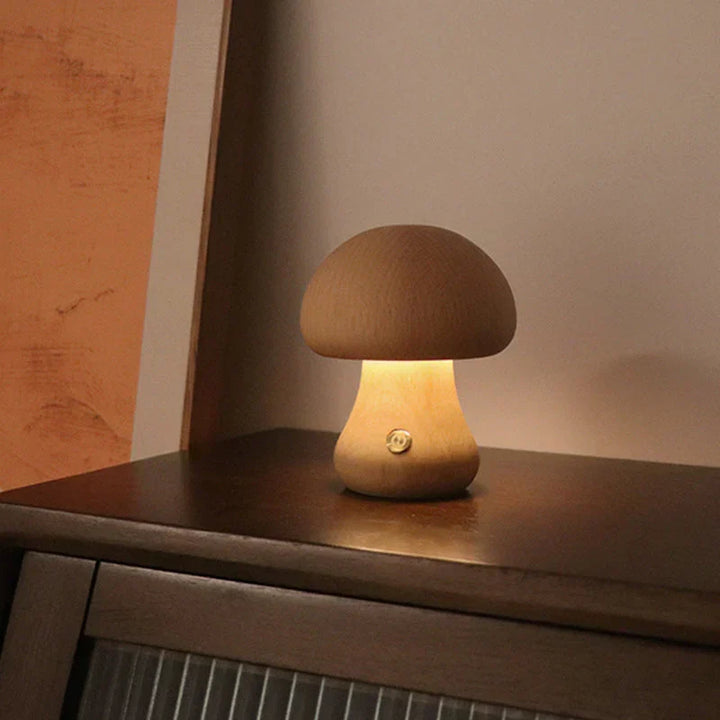 Beech wood mushroom LED night light, a magical sleep aid & decorative piece for kids.