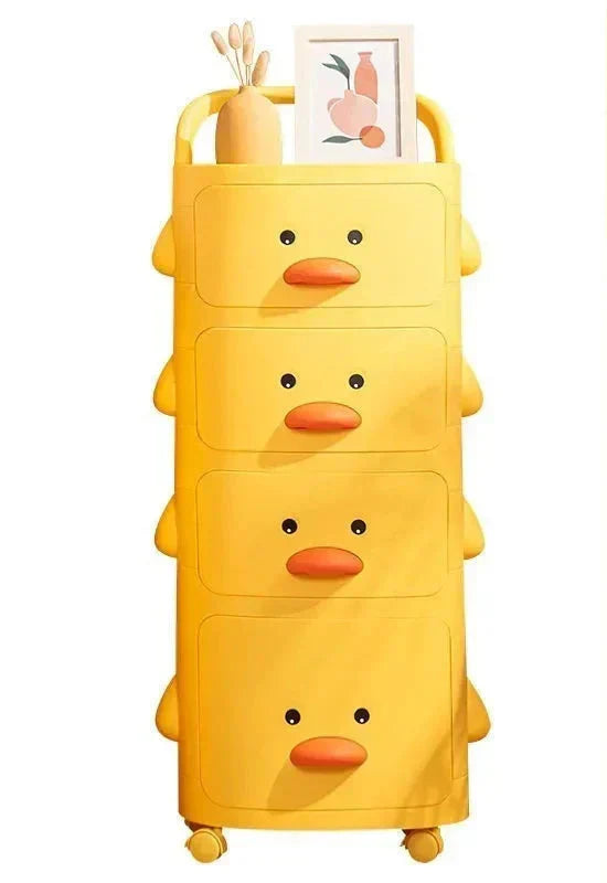 Versatile multi-layer toy storage cart with cute duck design, easy-roll wheels for children's access
