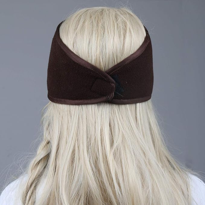 Unisex black fleece ear muffs and matching headband for warmth in cold weather