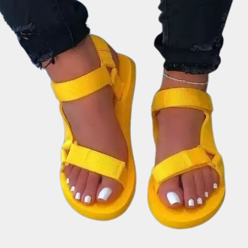 Chloe women's color block comfort sandals with vegan leather straps, side view