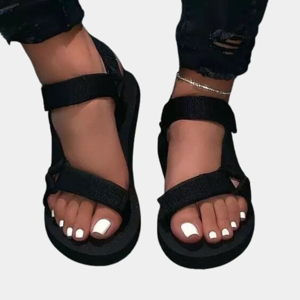 Women's comfort color block sandals with ergonomic sole and vegan leather finish