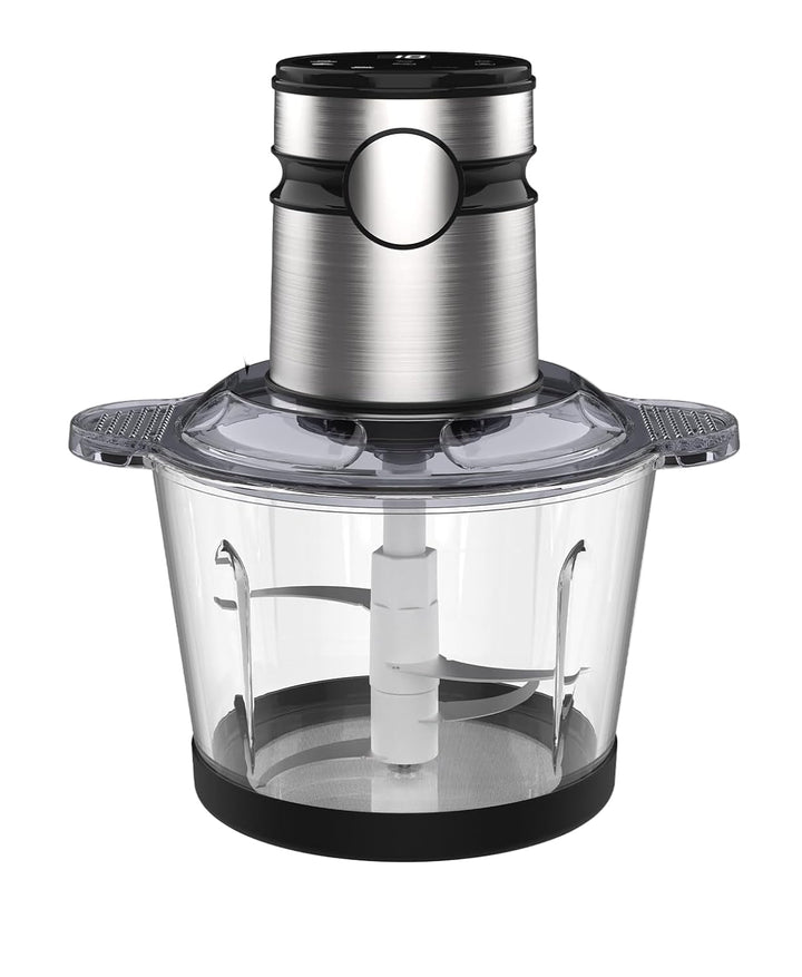 Efficient meal prep with ChopPro food processor, showcasing its compact size and touch interface