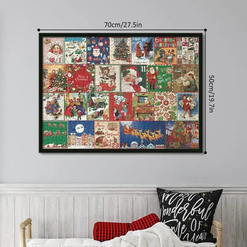 Decorative 1000-piece Christmas Puzzle Advent Calendar, perfect festive gift & holiday countdown for family fun.