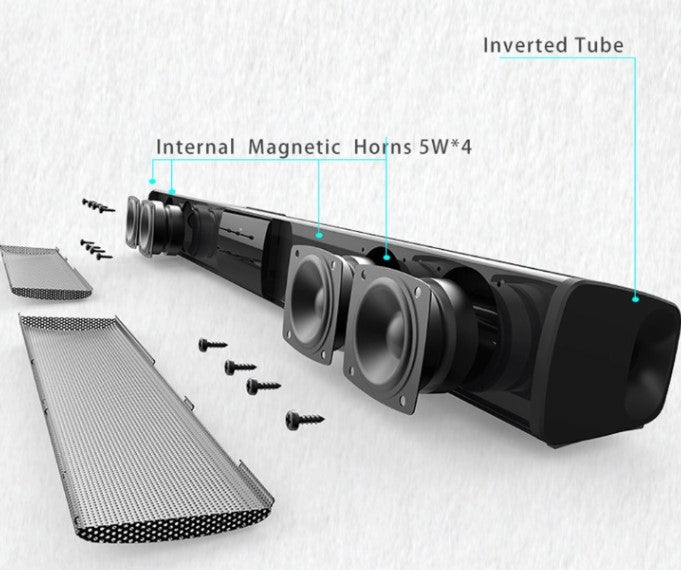 Versatile CineWave wireless speakerbar with FM, USB, & Bluetooth connectivity, perfect for home audio