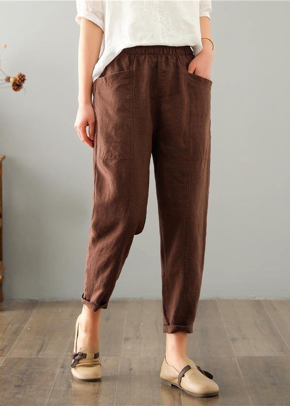 Clara women's linen-cotton blend summer trousers, elastic waist, casual, comfortable, breathable