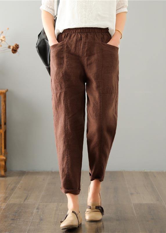 Stylish women's linen blend summer trousers with comfortable elastic waistband for holidays