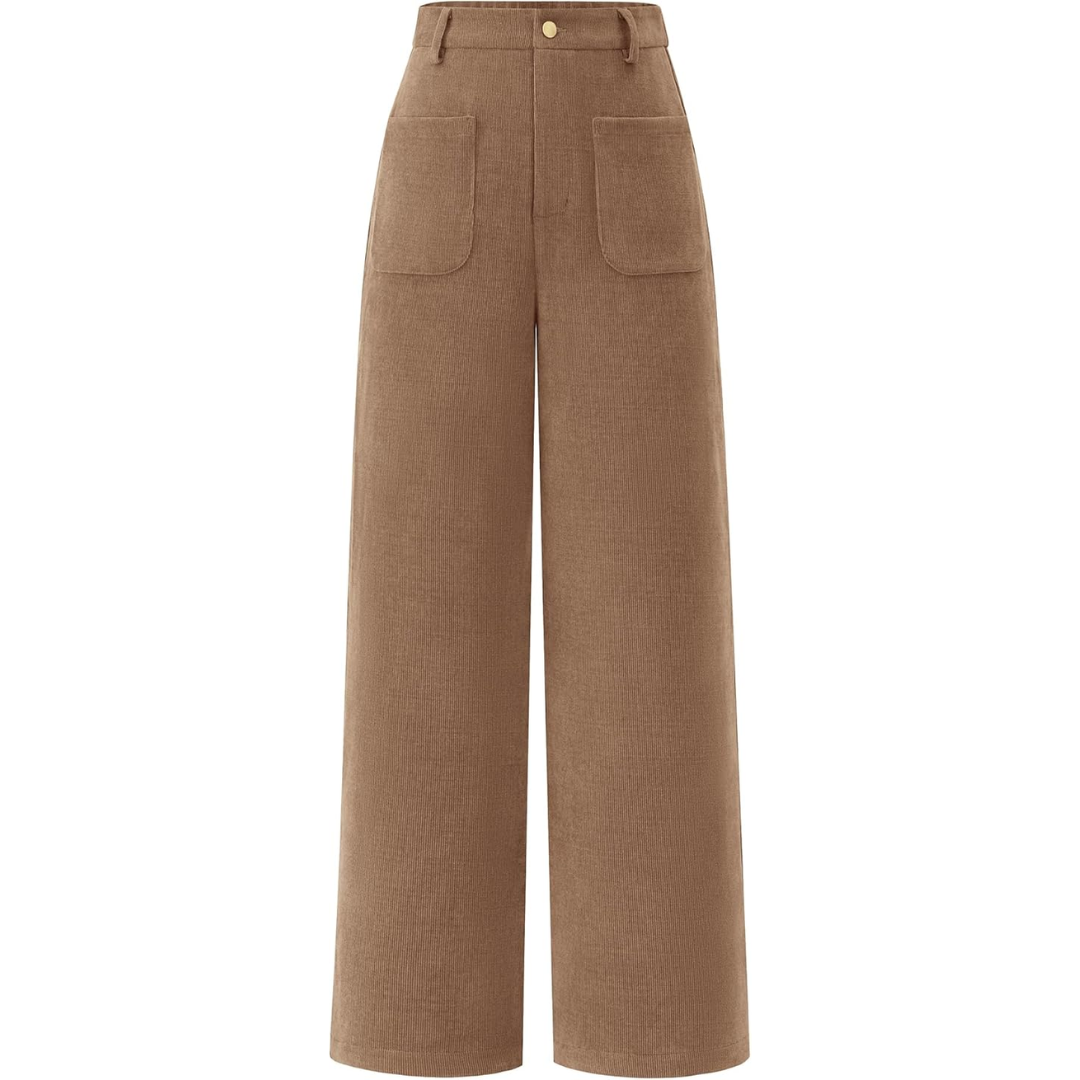 Clarissa women's palazzo pants, high-waisted with wide legs and practical pockets, comfortable for everyday wear