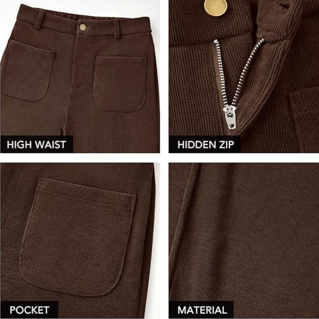 Stylish women's palazzo trousers, high-waisted and wide-legged, shown in navy blue, ideal for comfortable fashion