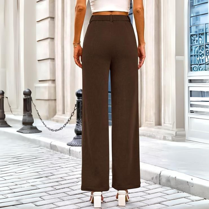 Clarissa high waist palazzo pants for women, wide leg design, featuring deep pockets, suitable for workwear