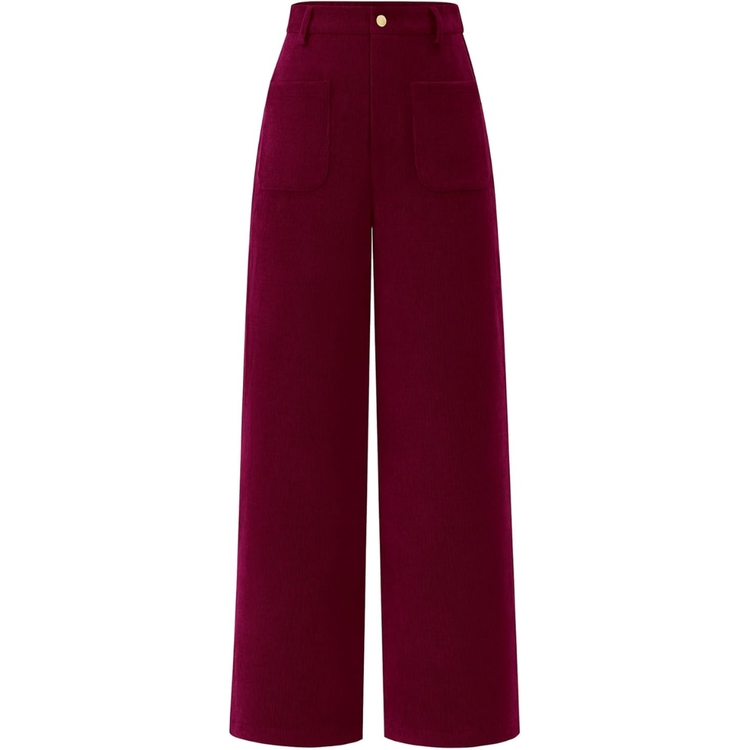 Close-up of the fabric and pocket detail of women's high waist wide leg palazzo pants, showcasing quality