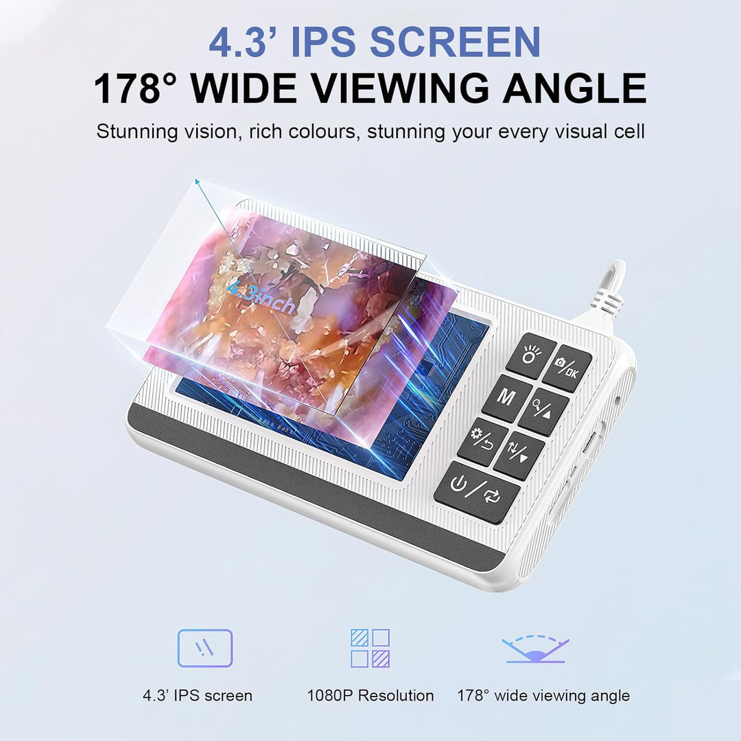 Rechargeable digital otoscope with 4.3-inch HD screen for personal hygiene and ear health