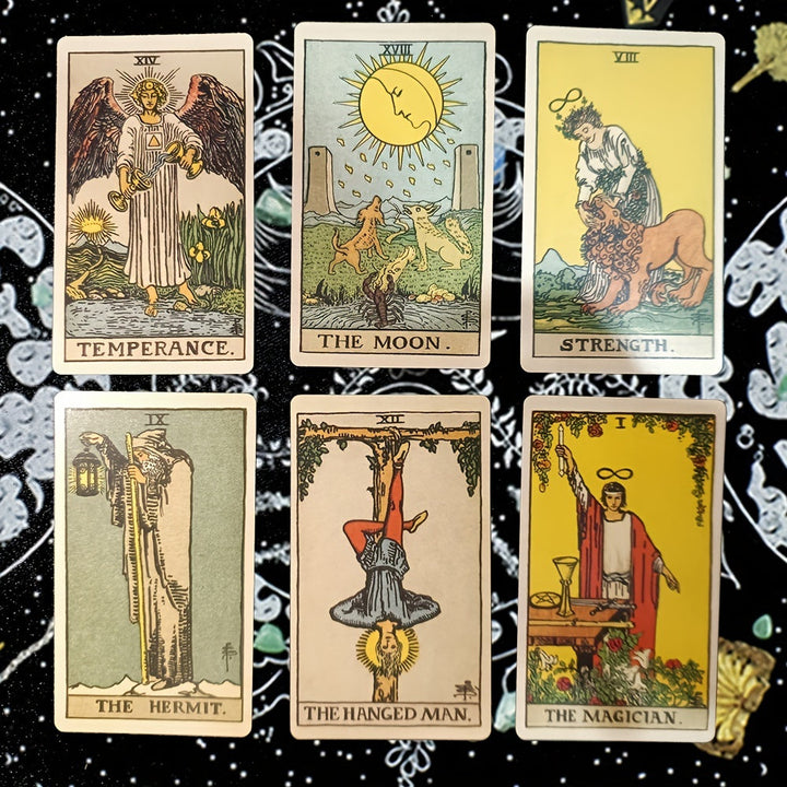 Close-up of a classic 78-card tarot deck, ideal for divination, intuition, and spiritual meditation.