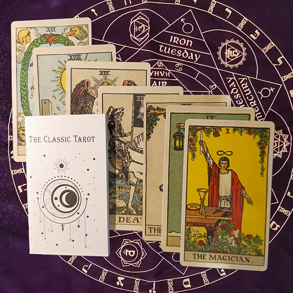 Classic design 78-card tarot deck, perfect for beginners and experienced readers seeking spiritual divination.