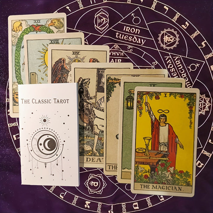 Classic design 78-card tarot deck, perfect for beginners and experienced readers seeking spiritual divination.