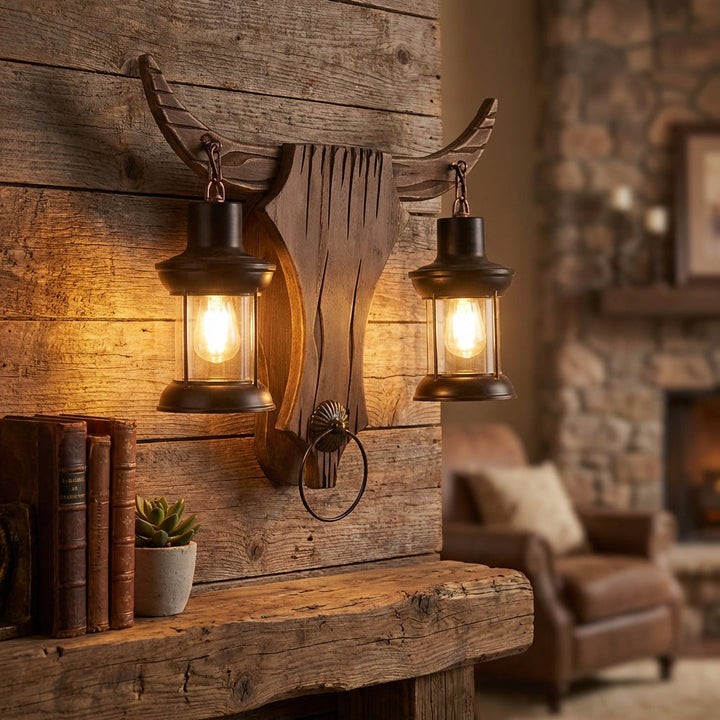 Classic Antiquorix Double Lantern Wall Sconce adds vintage style LED lighting to an entryway or hallway.